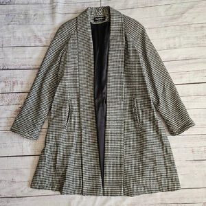 Vintage Alorna US Made Black White Houndstooth Wool Open Front Coat Womens